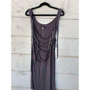 Lux Sleeveless Beaded Round Neck Black Mini Dress M